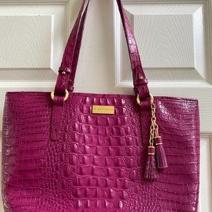 Brahmin Hibiscus magenta pink hue signature croc-embossed leather bag